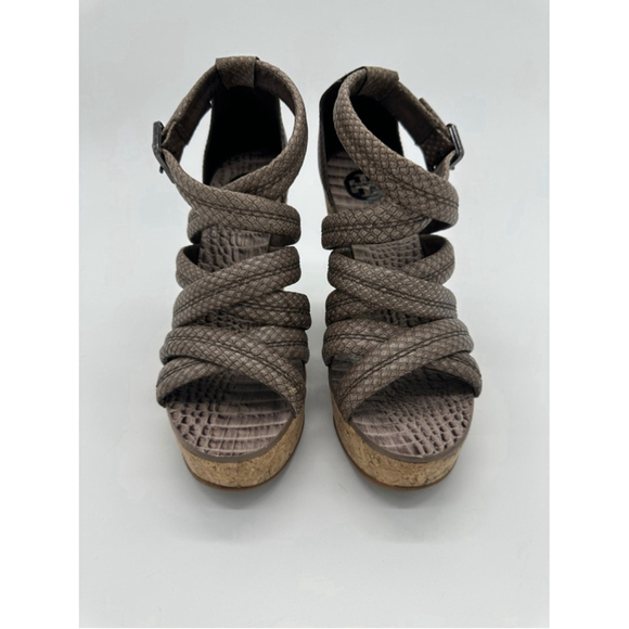 Tory Burch Wedge Sandals Taupe Snakeskin Size 6.5M - Picture 3 of 7